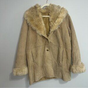 Wilsons Leather Beige Cream Ivory Jacket Faux Fur Leather Women’s Size XL